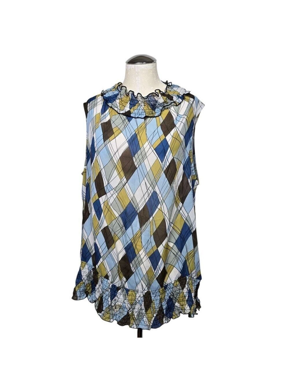 Ashley Stewart Sleeveless Ruffle Plaid Top 14